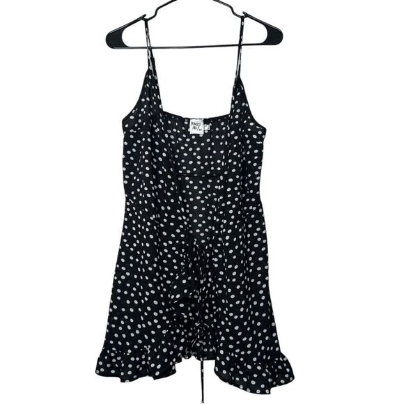 |NWOT| PRINCESS POLLY Polka Dot Sheer Tie Front Ruffle Mini Dress - Picture 1 of 6